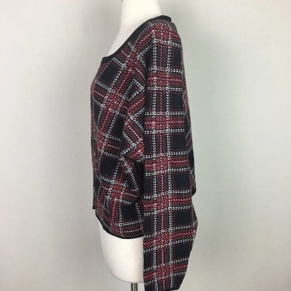 Torrid Red Black White Plaid Cropped Sweater size 2